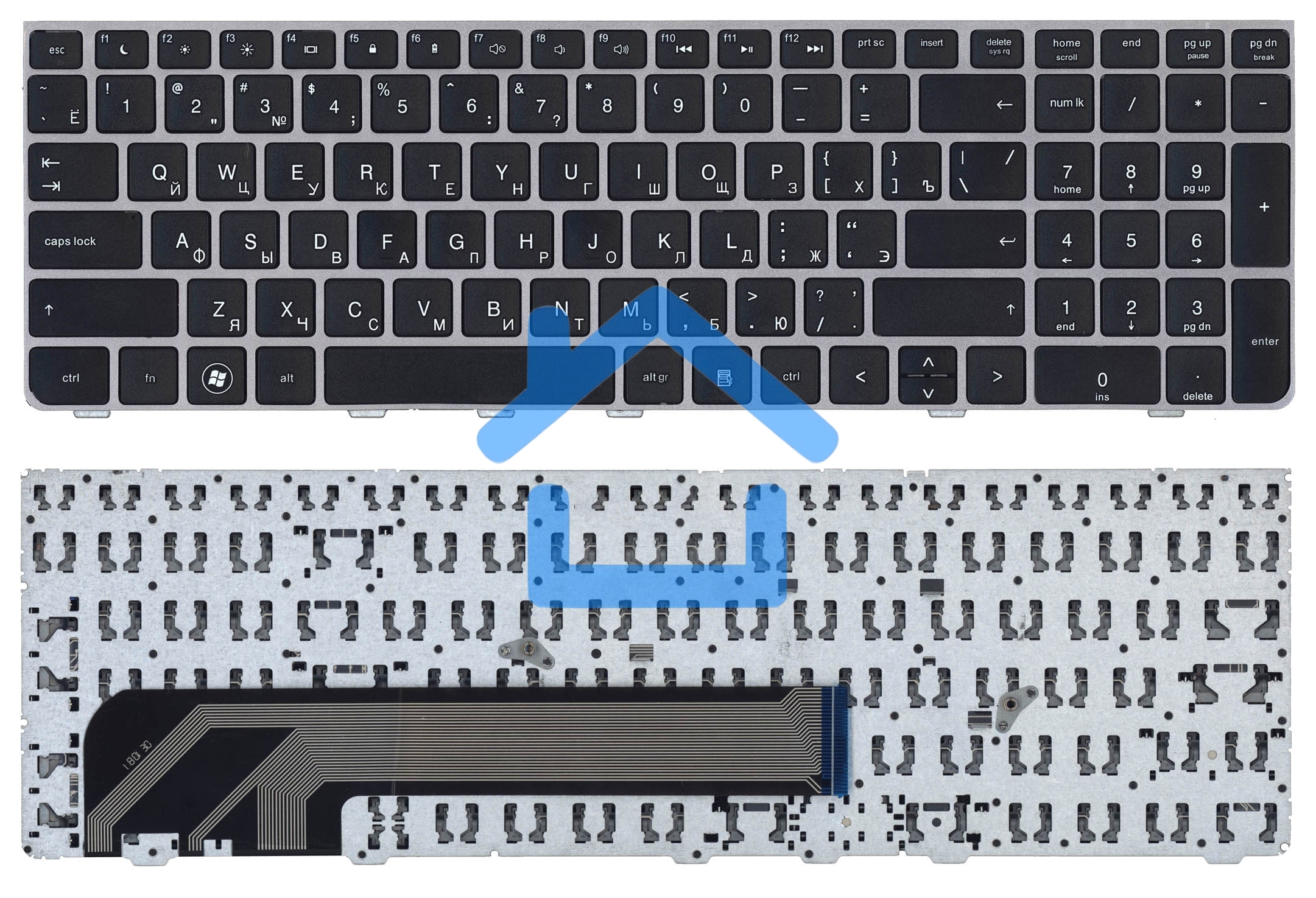 Клавиатура для ноутбука HP Probook 4535S 4530S 4730S черная c серой рамкой