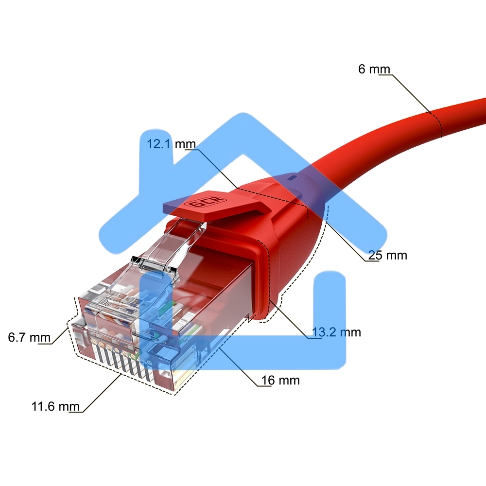 Патч-корд GCR прямой 5.0m UTP кат.6, красный, 24 AWG, литой, ethernet high speed, RJ45, T568B