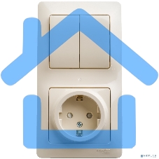 Блок комбинированный GLOSSA розетка защ. шторки с заземл.+ выкл. 2-кл. беж. SchE GSL000274