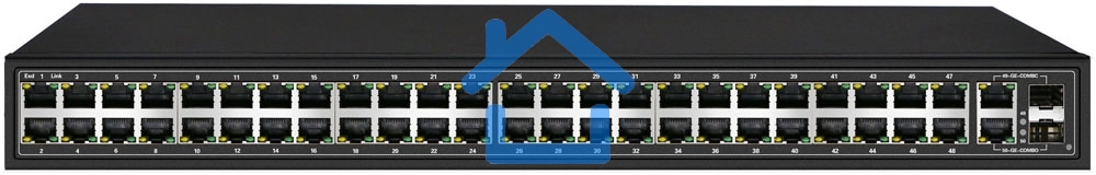 Коммутатор OSNOVO SW-64822(700W) 48 портовый PoE коммутатор, 48*10/100 Base-T PoE, 2*GE Combo Uplink, PoE на порт до 30W, суммарная мощность PoE до 700W
