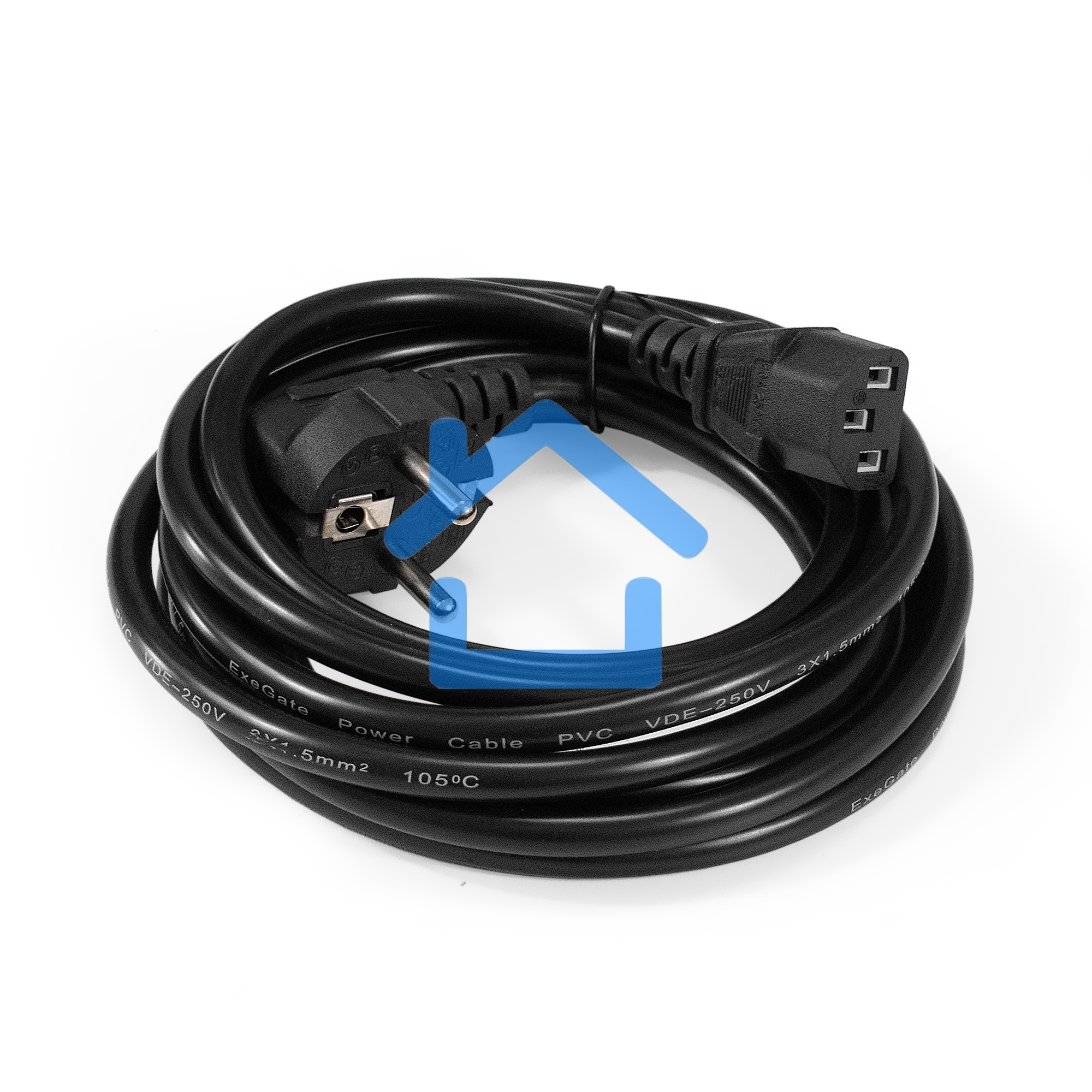 Кабель питания ExeGate Power PC-3P (Евровилка угловая Schuko->C13, VDE-250V-3*1.5mm2, медь, черный, 10A, 3м)