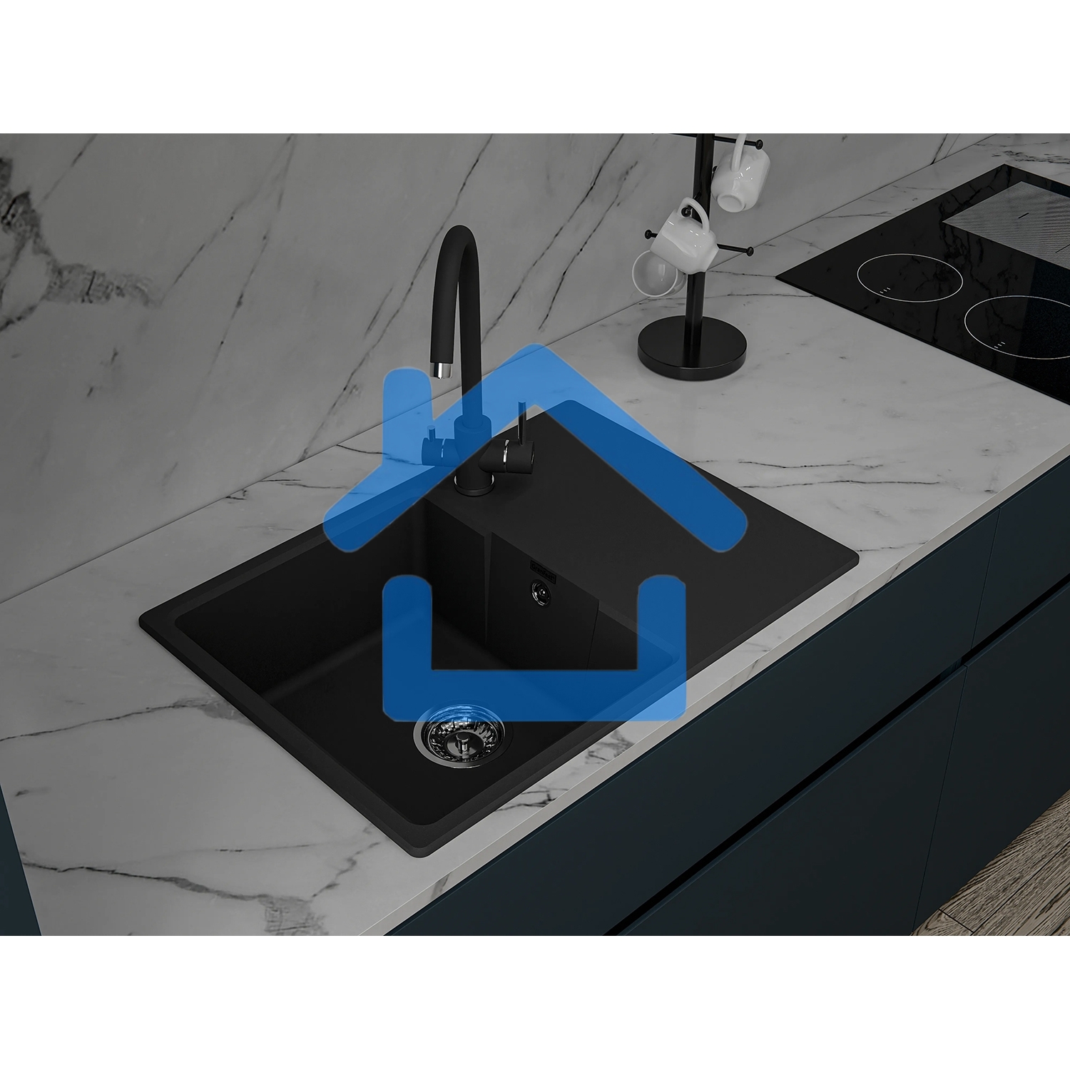 Мойка URBAN 668L black 1-чаша+крыло 680*490мм, монтаж: врезной, материал: кварц, черный