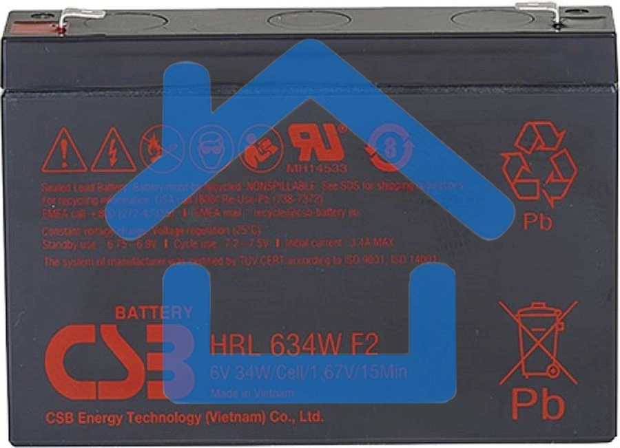 Аккумулятор 6V 9Ah CSB HRL634W (HRL634WF2FR) клеммы F2, огнеупорные