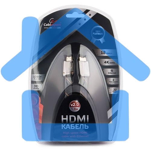 Кабель Cablexpert HDMI серия Platinum, 1,8 м, v2.0, M/M, плоский, позол.разъемы, металлический корпус, нейлоновая оплетка, блистер