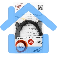 Кабель Cablexpert HDMI CC-HDMI490-15, 19M/19M, v2.0, медь, позол.разъемы, экран, угловой, 4.5м, черный, пакет