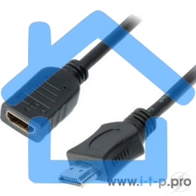Кабель-удлинитель HDMI Cablexpert CC-HDMI4X-0.5M, 19M/19F, v2.0, позол.разъемы, экран, 0.5м, черный, пакет