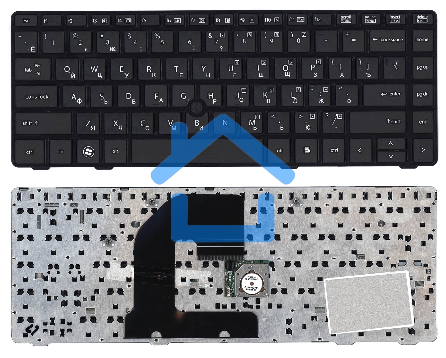 Клавиатура для ноутбука HP EliteBook 8460P ProBook 6460B 6465B черная с черной рамкой с указателем
