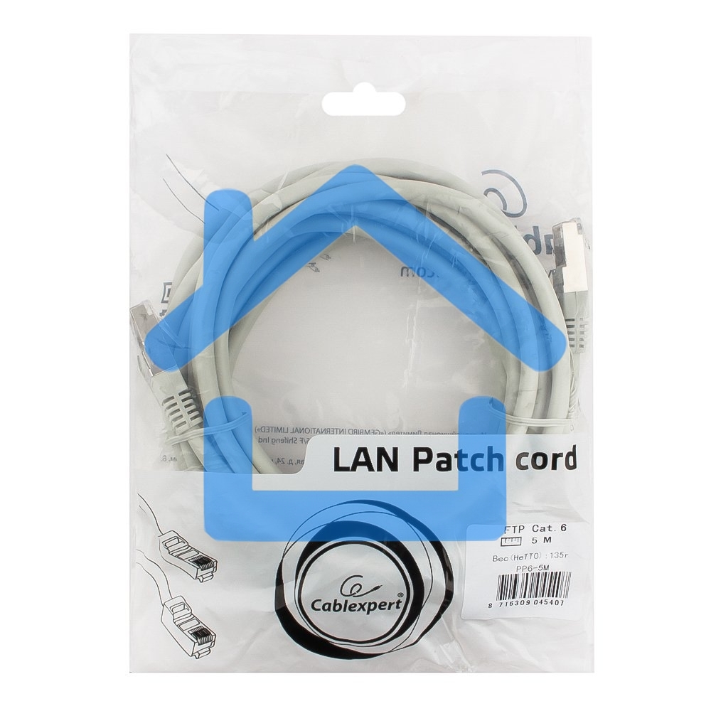 Патч-корд FTP Cablexpert кат.6, 5м, литой, многожильный (серый)