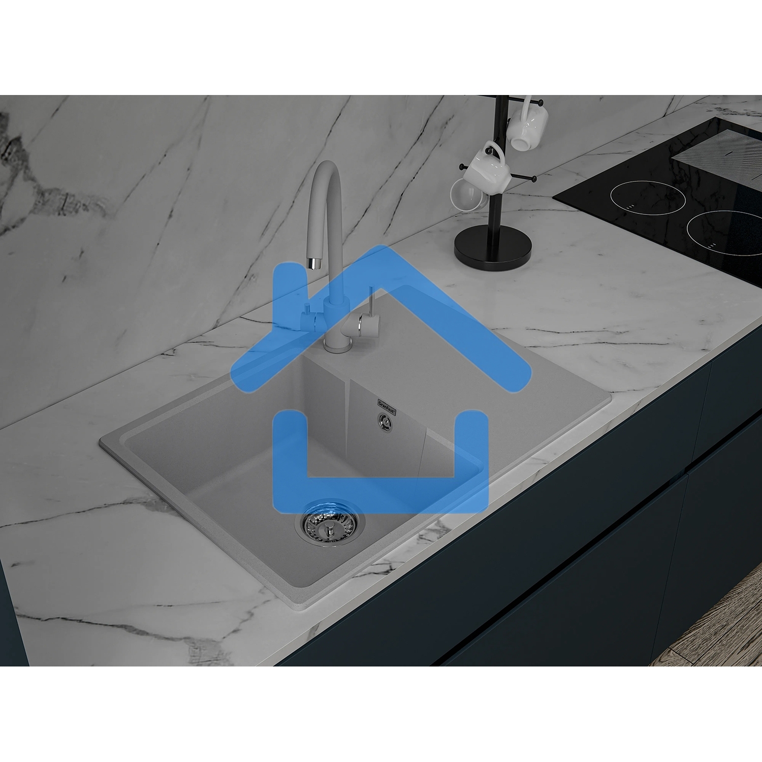 Мойка URBAN 668L gray 1-чаша+крыло 680*490мм, монтаж: врезной, материал: кварц, серый