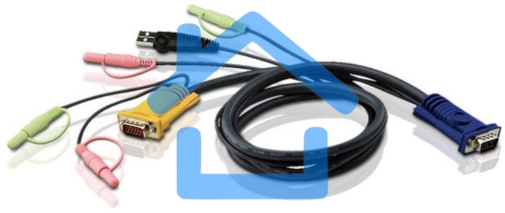Кабель ATEN KVM Cable 2L-5303U Кабель для KVM: USB(Am)+DB15(m)+2*Audio (PC) -на- SPHD15(m)+2*Audio (KVM), 3м