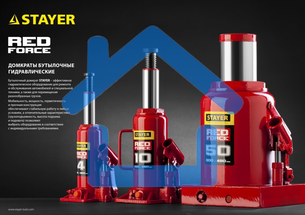 Домкрат STAYER 43160-4_z01гидравлический бутылочный red force 4т 195-380мм