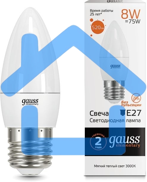 Лампа светодиодная LED Elementary Candle E27 8Вт 3000К Gauss 33218