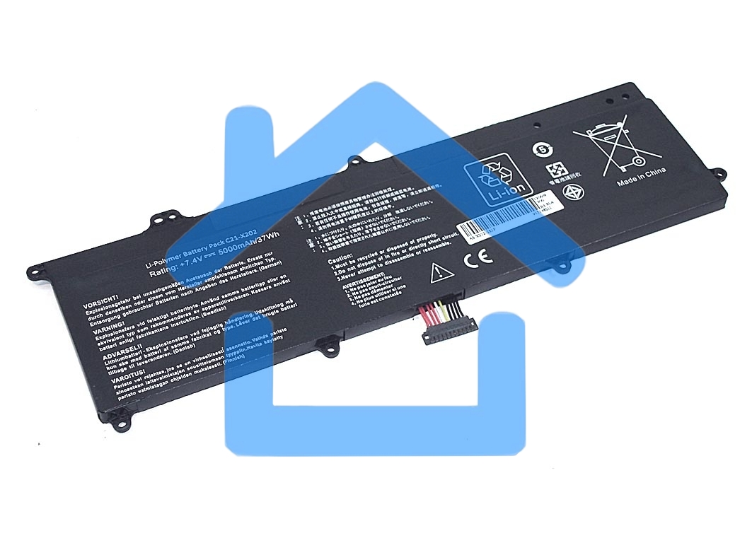 Аккумуляторная батарея для ноутбука Asus X202 7.4V 5000mAh OEM черный