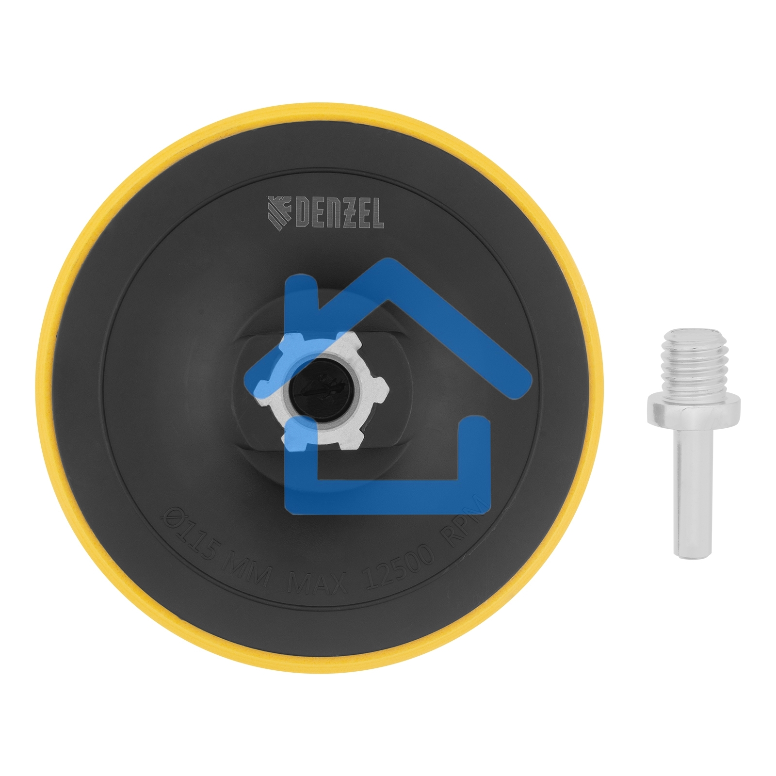 Тарелка опорная Denzel для дрели и УШМ с липучкой, 115 мм, стандартная, с адаптером c М14 на d8