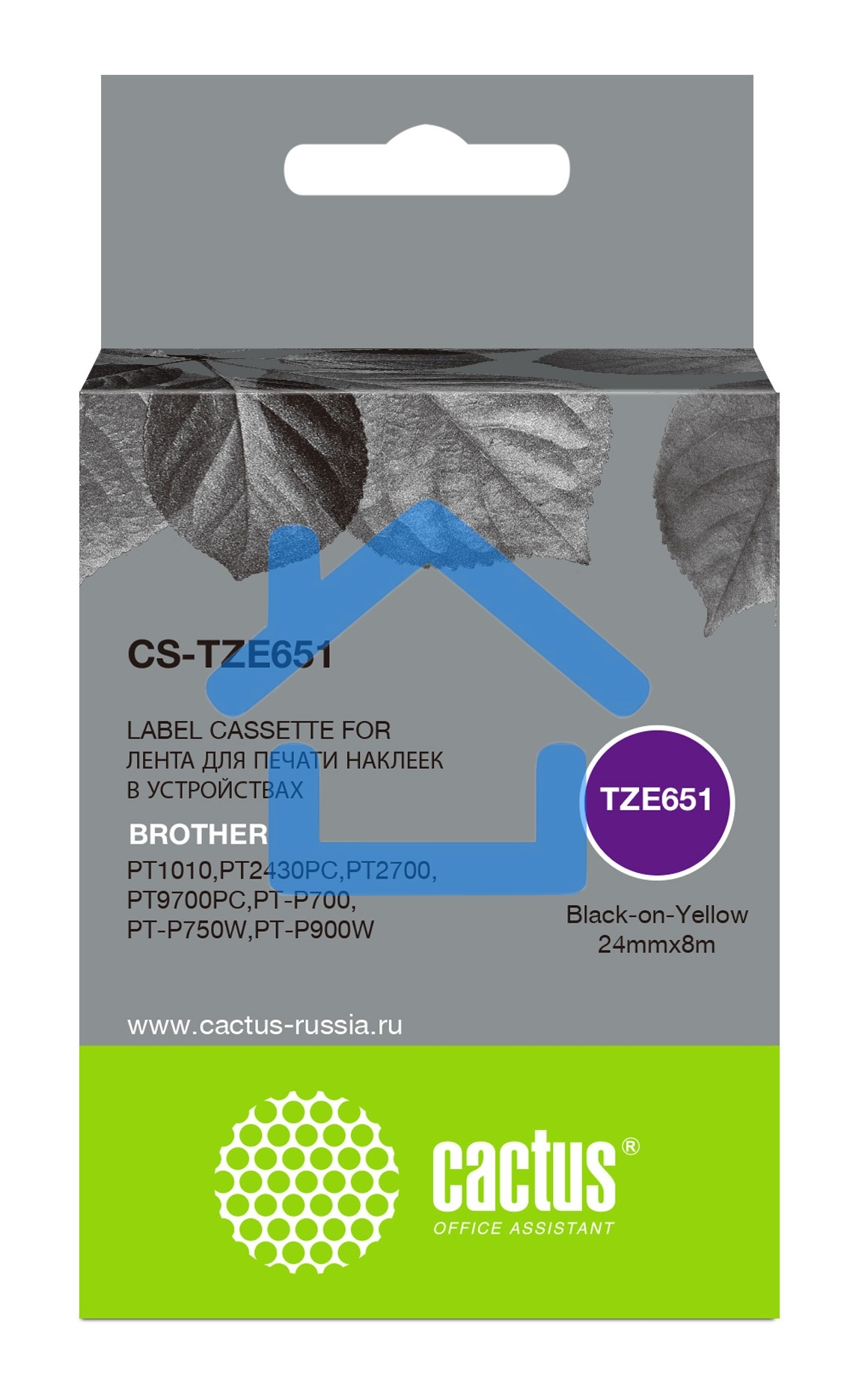 Картридж ленточный Cactus CS-TZE651 черный шрифт, желтый фон (24 мм, 8 м) для Brother 1010/1280/1280VP/2700VP