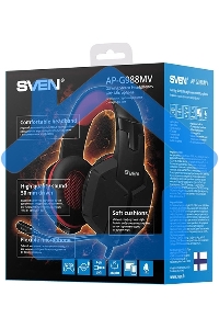 Игровые стереонаушники с микрофоном SVEN AP-G988MV, черный-красный Игровые стереонаушники с микрофоном SVEN AP-G988MV, черный-красный