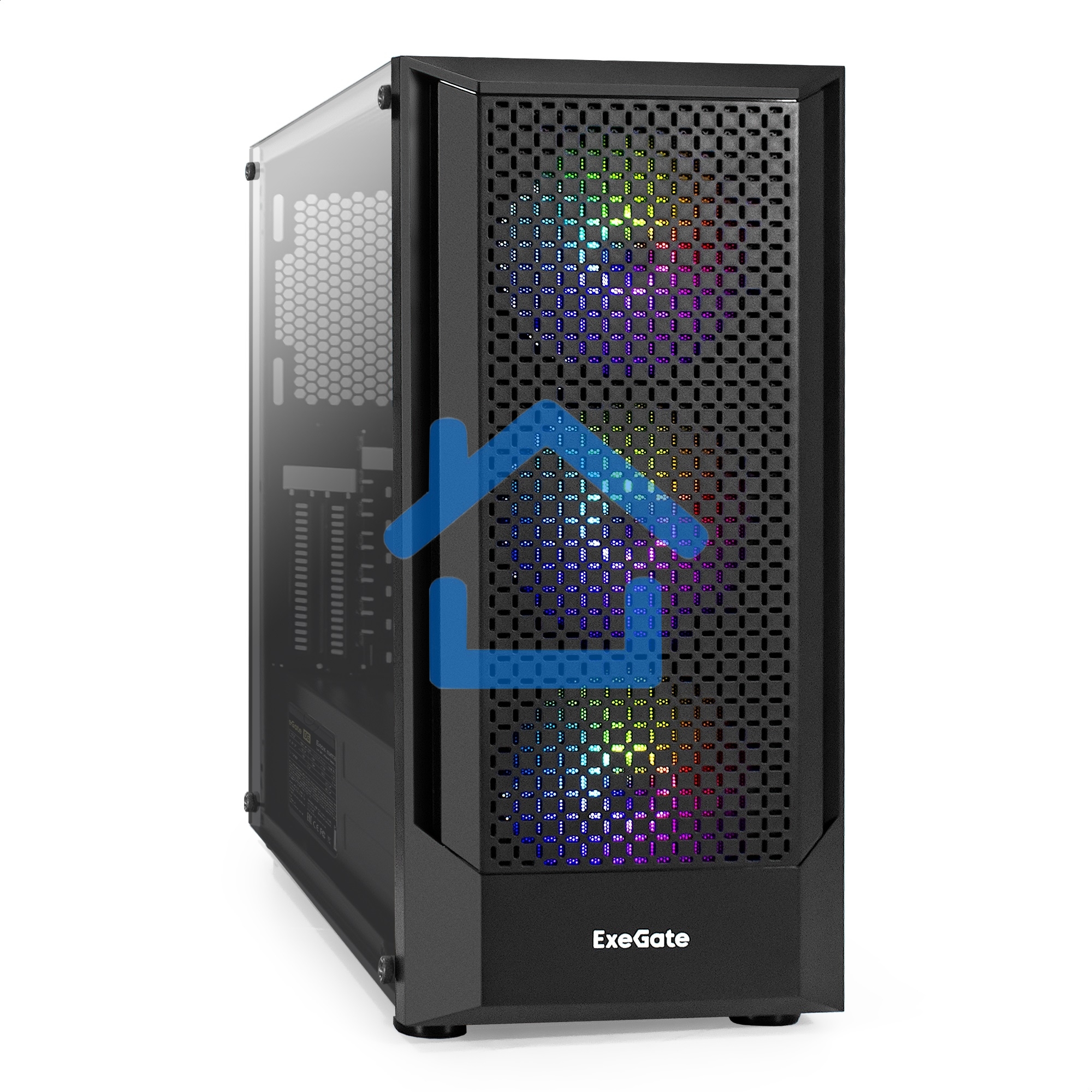 Компьютерный корпус Miditower ExeGate EVO-8227-NPX600 (ATX, БП 600NPX с вент. 12см, 2*USB+1*USB 3.0+HD Audio, черный, 3 вент. RGb, закаленное стекло)