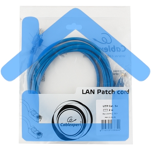 Патч-корд UTP Cablexpert кат.5e, 2м, литой, многожильный (синий)