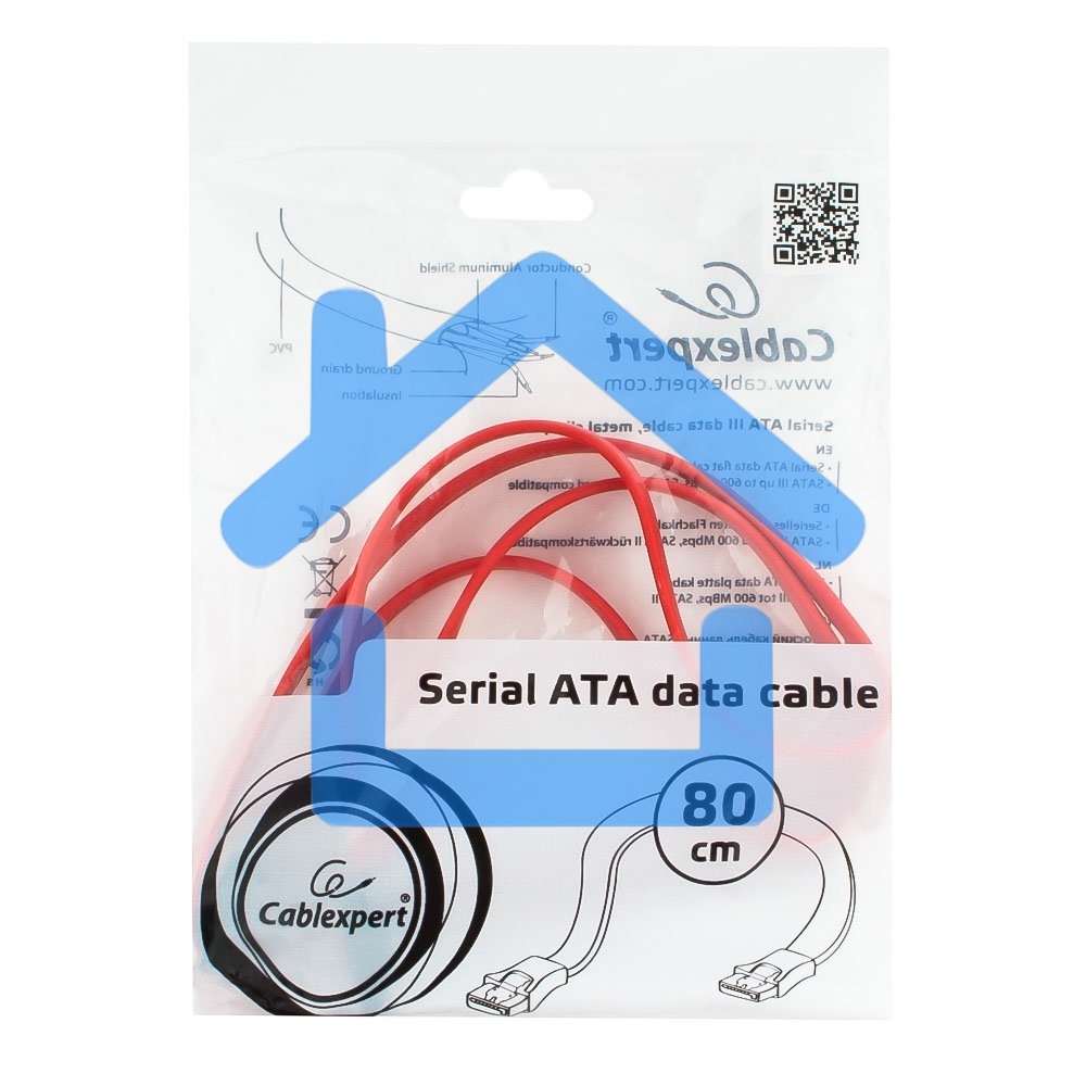 Кабель интерфейсный SATAIII Cablexpert CC-SATAM-DATA-0.8M, 80см, 7pin/7pin, защелка, пакет