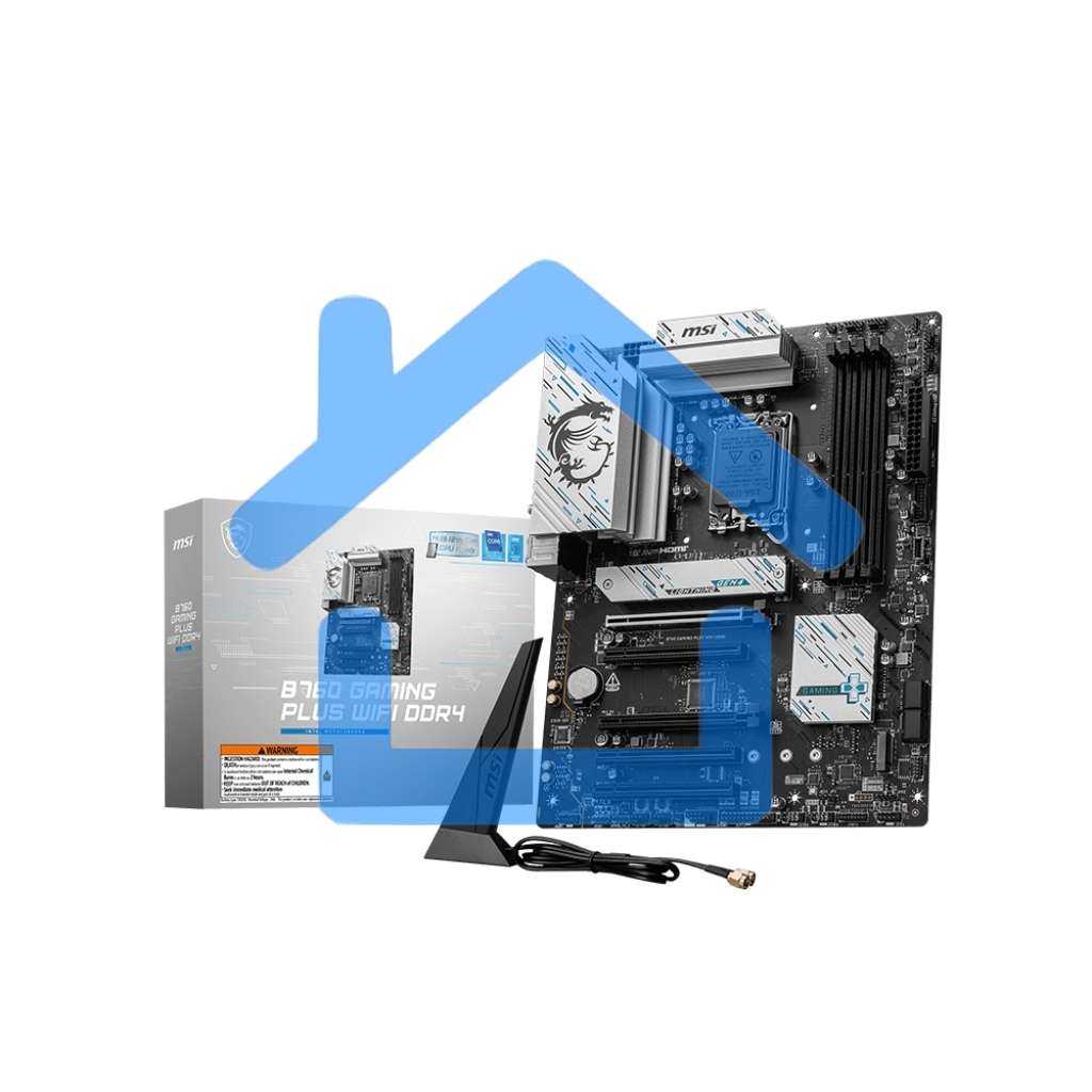 Материнская плата MSI B760 GAMING PLUS WIFI DDR4, LGA 1700, Intel B760, 4xDDR4, 4xSATA, 2xM.2, 1xPCI-E 4.0 x16, 1xPCI-E 4.0 x4, 3xPCI-E 3.0 x1, 1xHDMI, 1xDP, 2xUSB 3.2 Gen 2, 4xUSB 2.0, 1xUSB 3.2 Gen 2, 1x 2.5Gb LAN, 5x3.5 мм, 7.1, ATX