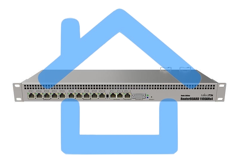 Маршрутизатор MikroTik RouterBOARD 1100Dx4 with Annapurna Alpine AL21400 Cortex A15 CPU (4-cores, 1.4GHz per core), 1Gb RAM, 13xGbit LAN, 60Gb M.2 drive, RouterOS L6, 1U rackmount case, Dual PSU