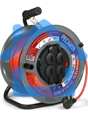 Удлинитель силовой Ресанта СУ-3х1,5-50/3 (61/118/8) 2x1.0кв.мм 4розет. 40м ПВС катушка серый