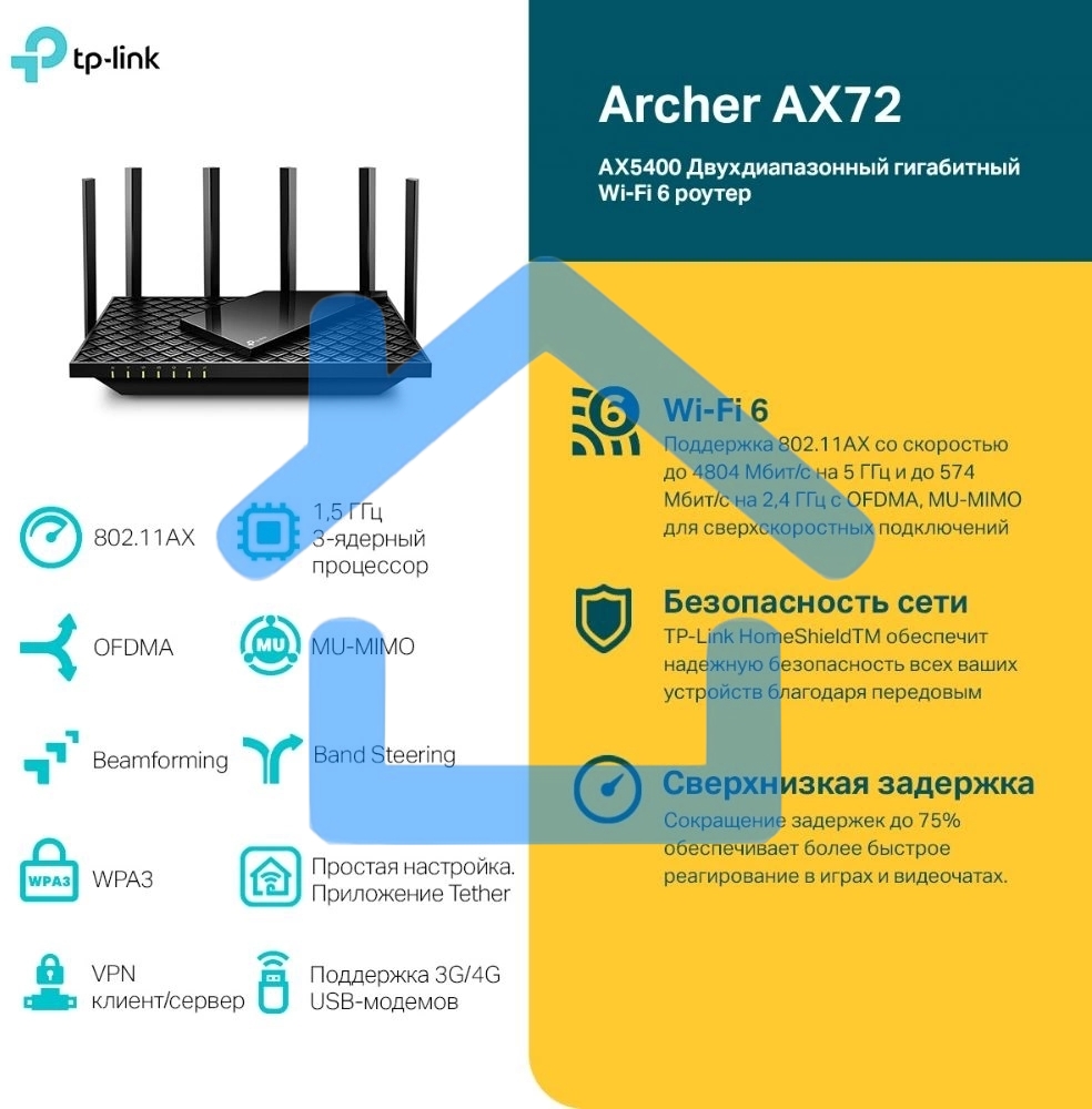 Маршрутизатор TP-Link Archer AX72 AX5400 Dual-Band Wi-Fi 6 Router