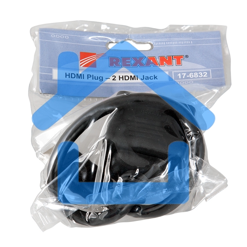 Переходник Rexant штекер HDMI - 2 гнезда HDMI с проводом, черный (10 шт./уп.)