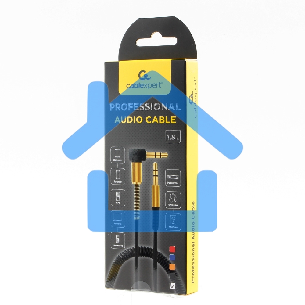 Кабель Cablexpert аудио 90˚ спиральный CCAB-02-35MMLC-1.8MU. 3.5 Jack (M)/3.5 Jack (M), синий, 1.8м, блистер