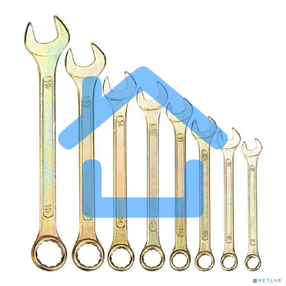 Набор ключей комбинированных Rexant (8-11, 13, 14, 17, 19 мм), 8 шт., желтый цинк