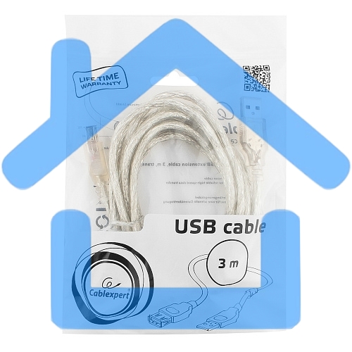 Кабель Cablexpert USB2.0 Pro, AM/AF, 3м, экран, 2 феррит.кольца, прозрачный (CCF-USB2-AMAF-TR-10)