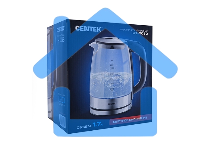 Чайник электрический Centek CT-0030 черный стекло 1.7 л, 2200 Вт, внутр. LED подсветка, защита от вкл б/воды
