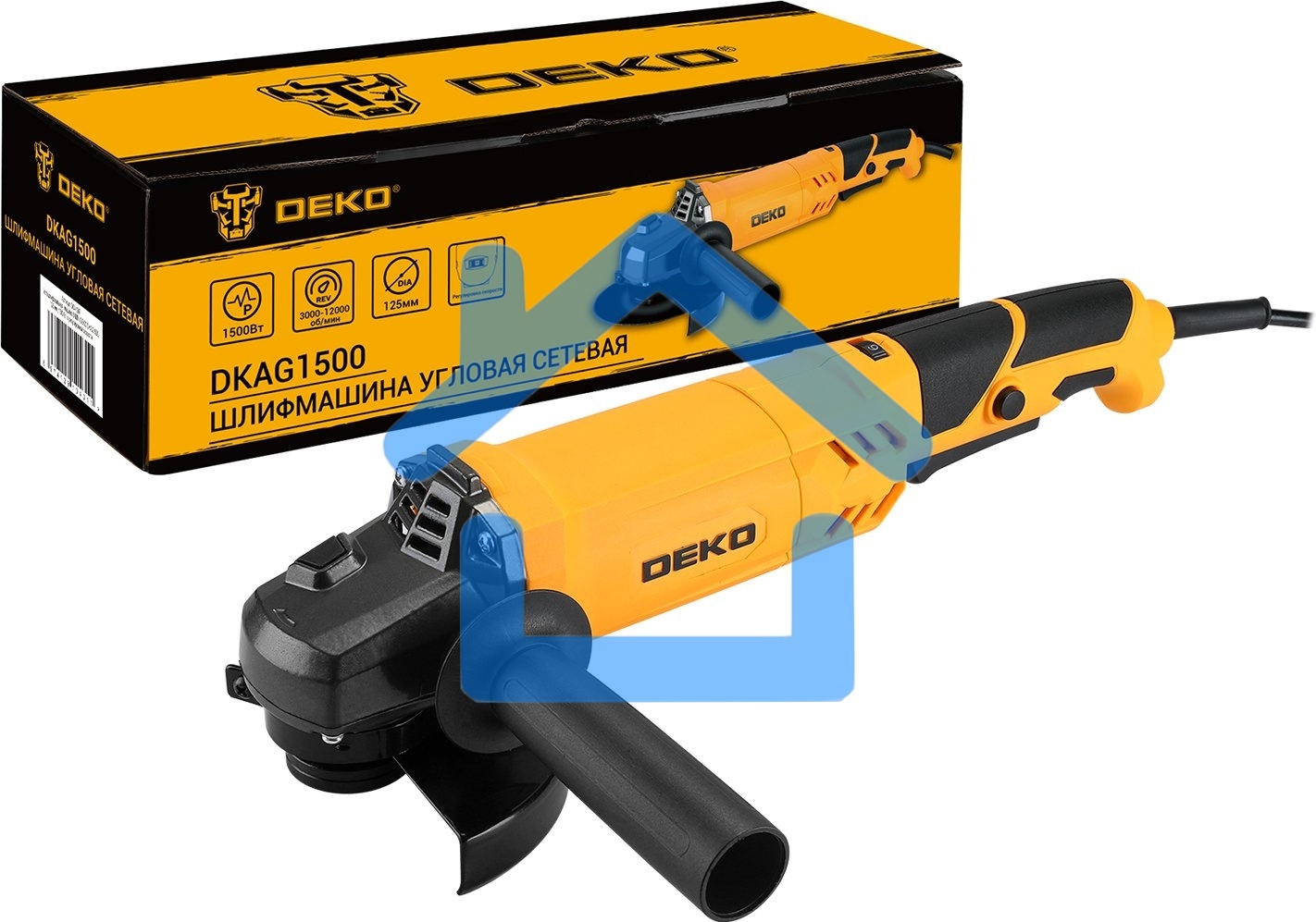 Углошлифовальная машина Deko DKAG1500 1500Вт 12000об/мин рез.шпин.:M14 d=125мм