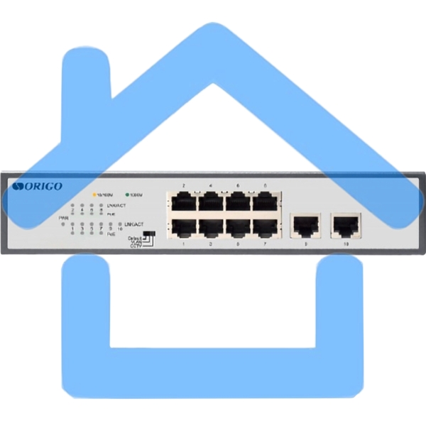 Неуправляемый PoE-коммутатор ORIGO Unmanaged Switch 8x1000Base-T PoE, 2x1000Base-T, PoE Budget 120W, Long-range PoE up to 250m, 19
