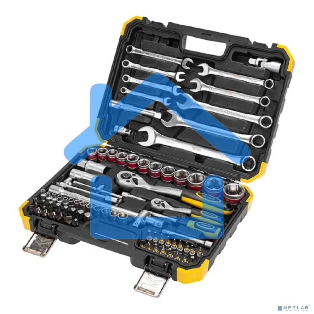 Набор инструментов KRANZ 1/2, 1/4, CrV, пластиковый кейс, 82 предмета