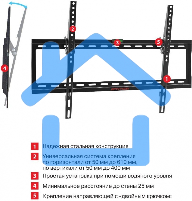 Кронштейн Arm media STEEL-2 new черный, настенный для TV 32