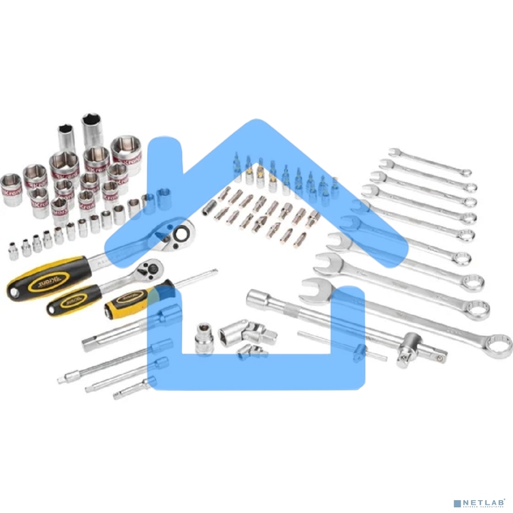 Набор инструментов KRANZ 1/2, 1/4, CrV, пластиковый кейс, 82 предмета