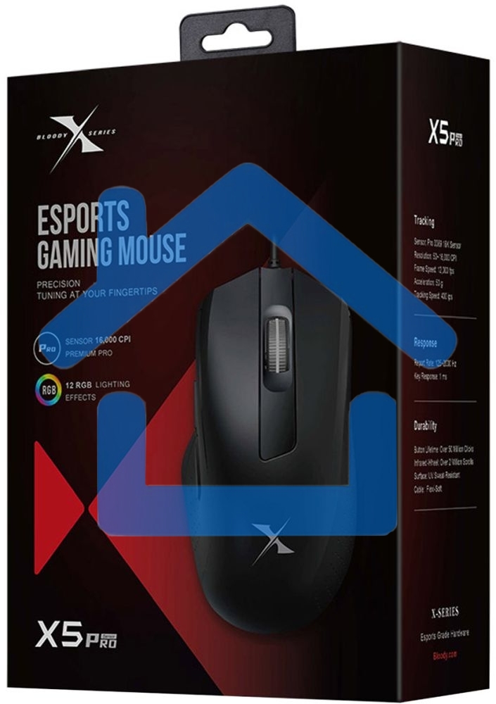 Мышь проводная A4Tech Bloody X5 Pro черный, 16000 dpi, USB, кнопки - 9