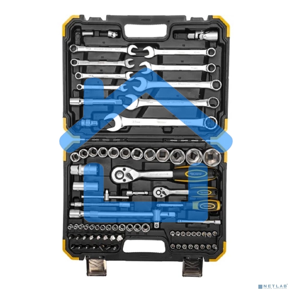 Набор инструментов KRANZ 1/2, 1/4, CrV, пластиковый кейс, 82 предмета
