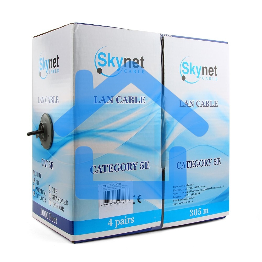 Кабель SkyNet Standart UTP outdoor 4x2x0,48, медный, FLUKE TEST, кат.5e, однож., 305 м, box, черный