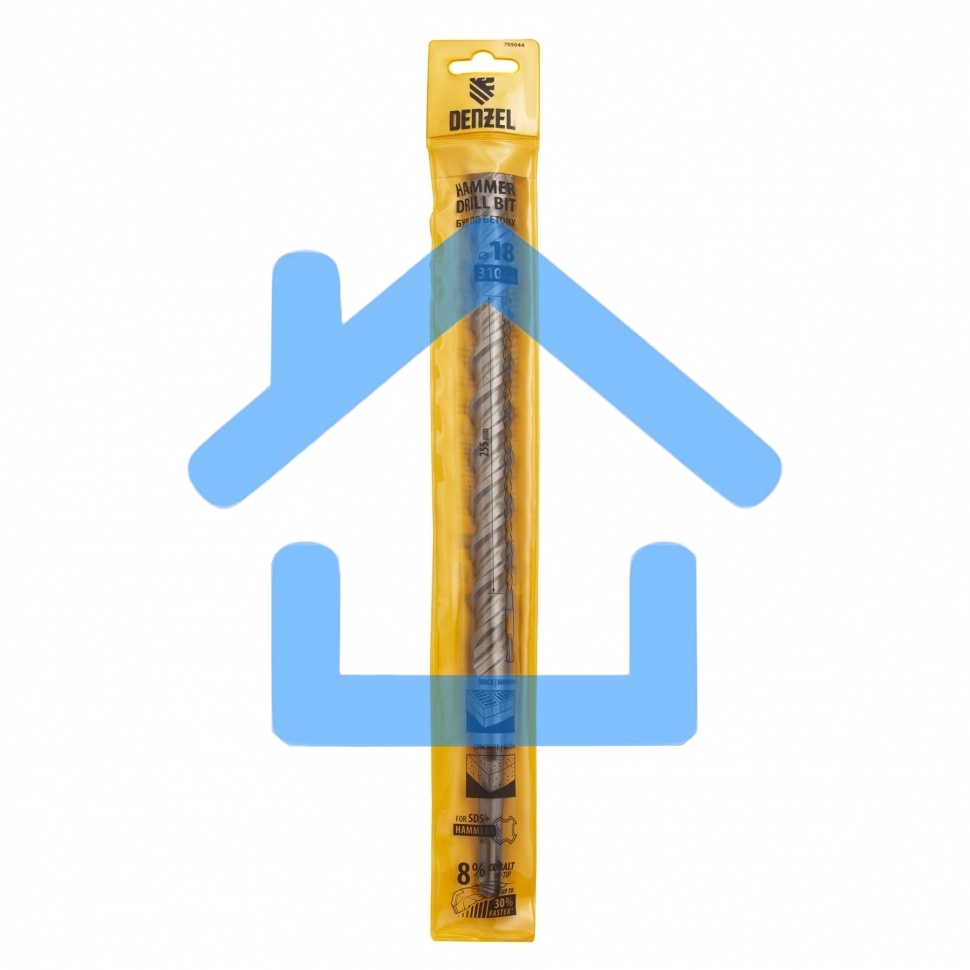 Бур по бетону, двойная спираль, Cobalt W-tip, 18x310 мм, SDS PLUS Denzel