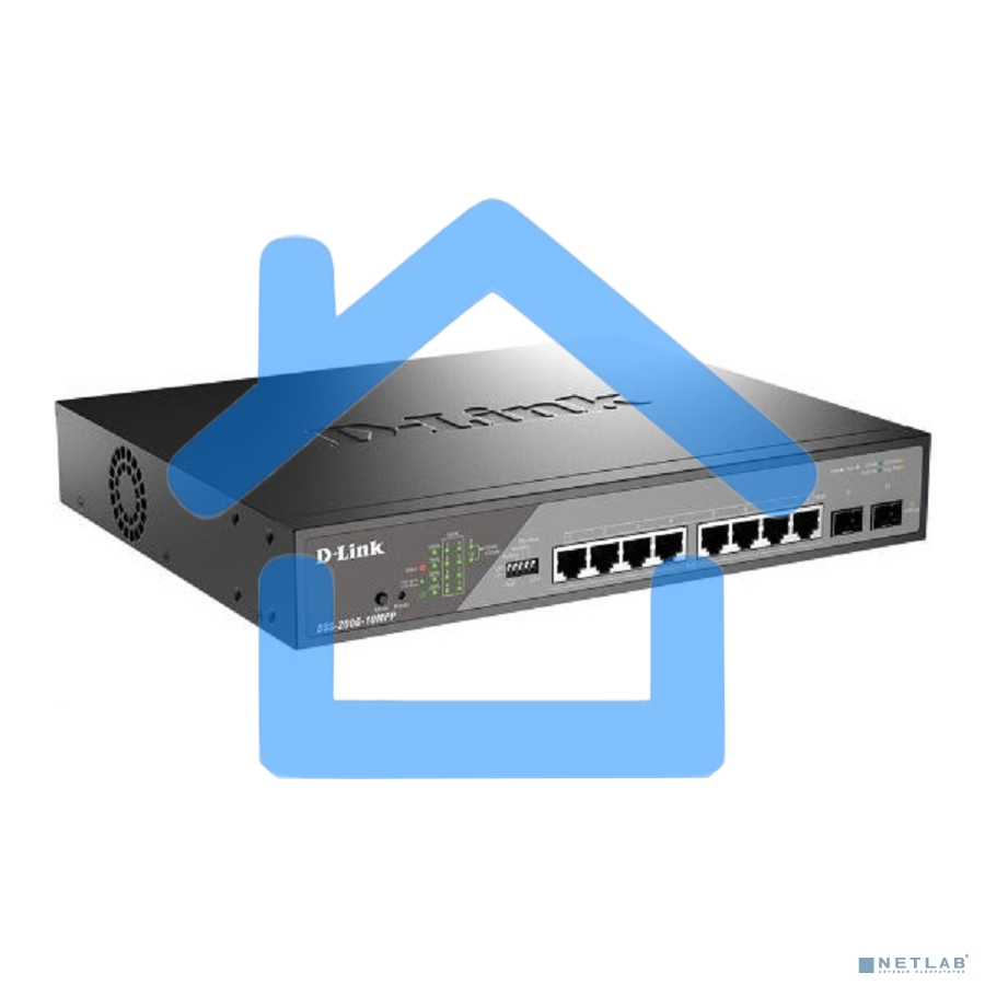 Сетевой коммутатор Smart L2 Surveillance Switch 8х1000Base-T PoE 802.3bt 90W, 2x1000Base-X SFP, PoE Budget 242W, Long-range PoE up to 250m