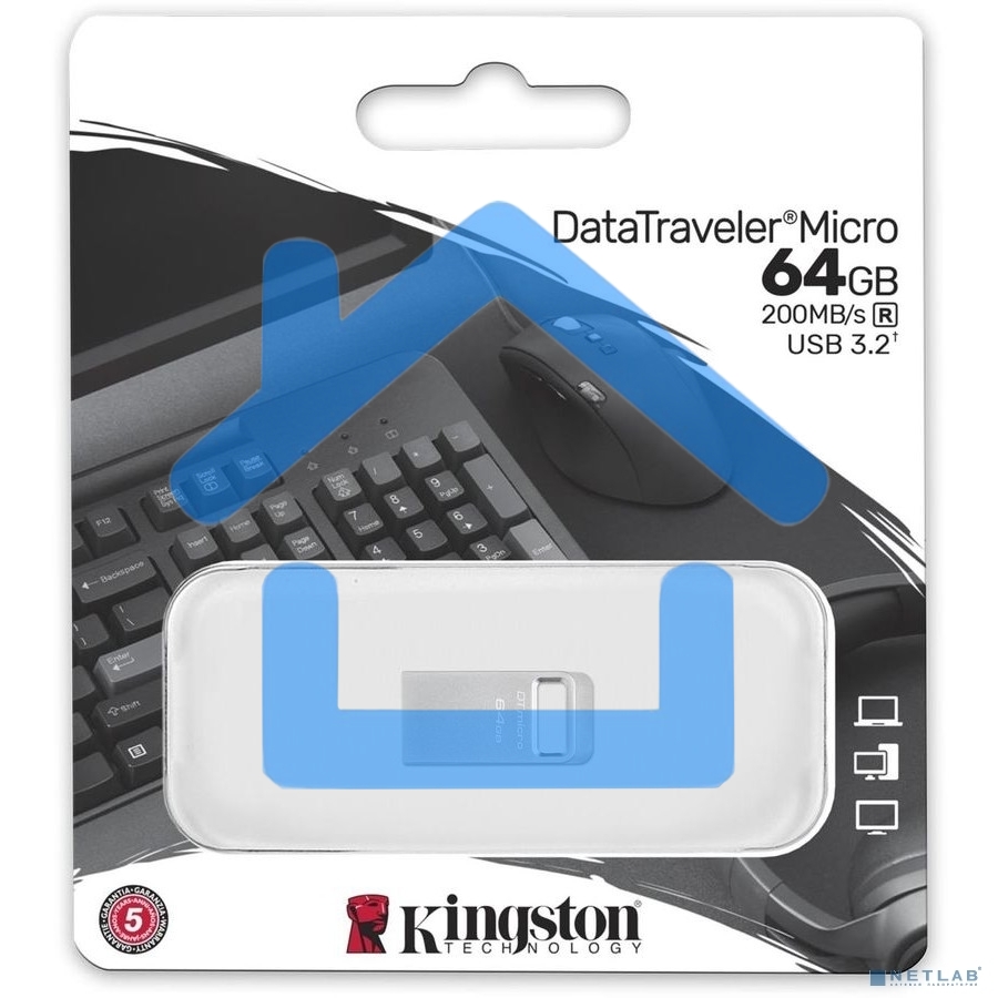Флешка USB R/W Kingston 64Gb DataTraveler Micro DTMC3G2/64Gb USB3.0 серебристый