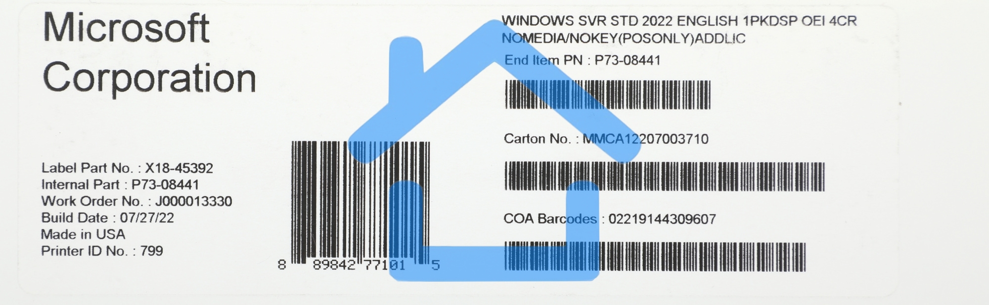 ПО Microsoft Windows Svr Std 2022 Eng 1pkDSP OEI 4Cr NoMedia/NoKey(POSOnly)AddLic (P73-08441)