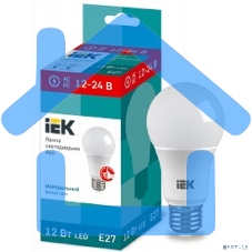 Лампа светодиодная A60 шар 12Вт 12-24В 4000К E27 (низковольтная) IEK LLE-A60-12-12-24-40-E27