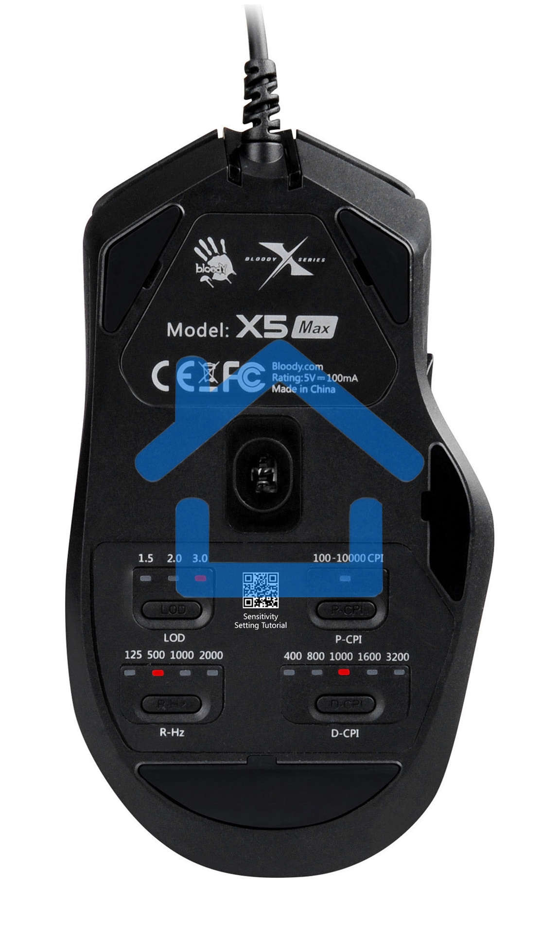 Мышь проводная A4Tech Bloody X5 Max черный, 10000 dpi, USB, кнопки - 9