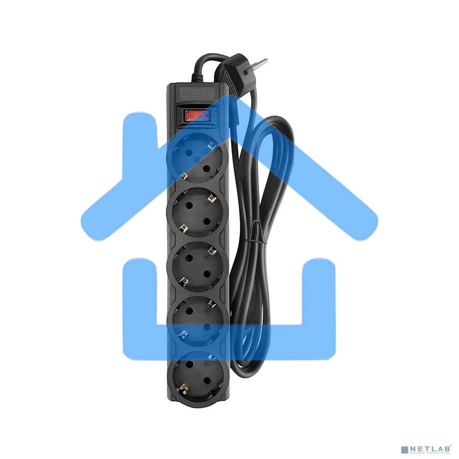 Сетевой фильтр CBR CSF 2505-3.0 Black CB, 5 евророзеток, длина кабеля 3 метра, цвет черный (коробка)