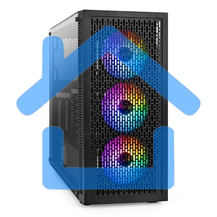 Компьютерный корпус Miditower ExeGate EVO-5001A (ATX, без БП, 2*USB+1*USB 3.0+HD Audio, черный, 3 вент.12см с RGb подсветкой, боковая панель - закаленное стекло)