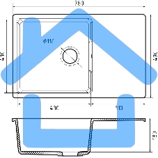 Мойка URBAN 678L gray 1-чаша+крыло 780*490мм, монтаж: врезной, материал: кварц,  серый