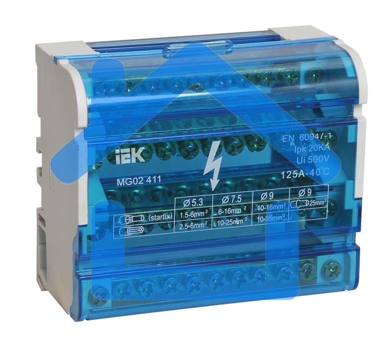 Шины на DIN-рейку в корпусе Iek YND10-4-11-125 (кросс-модуль) ШНК 4х11 3L+PEN ИЭК